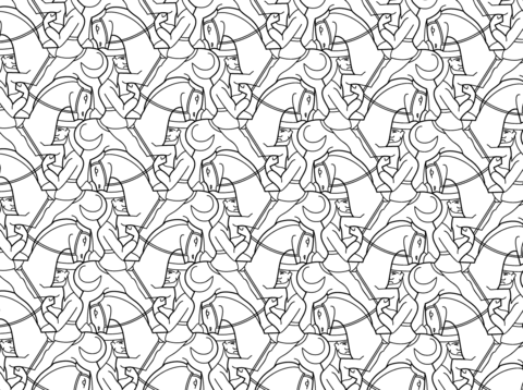 Horseman Tessellation By M.C. Escher Coloring Page